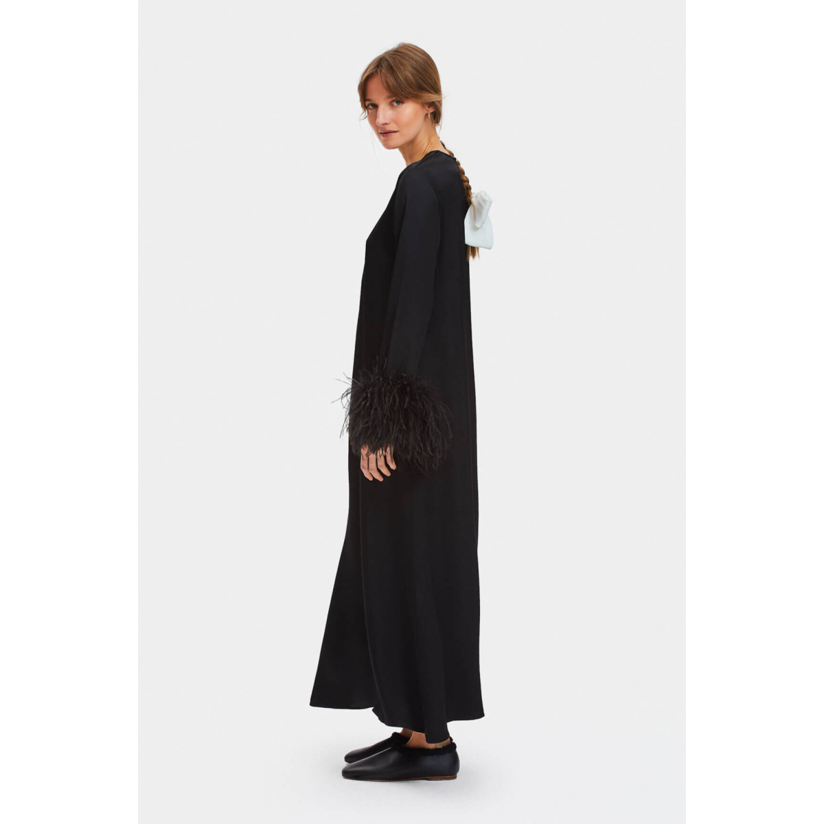 The Sleeper Suzi Maxi Dress with Detachable Feathers in Black