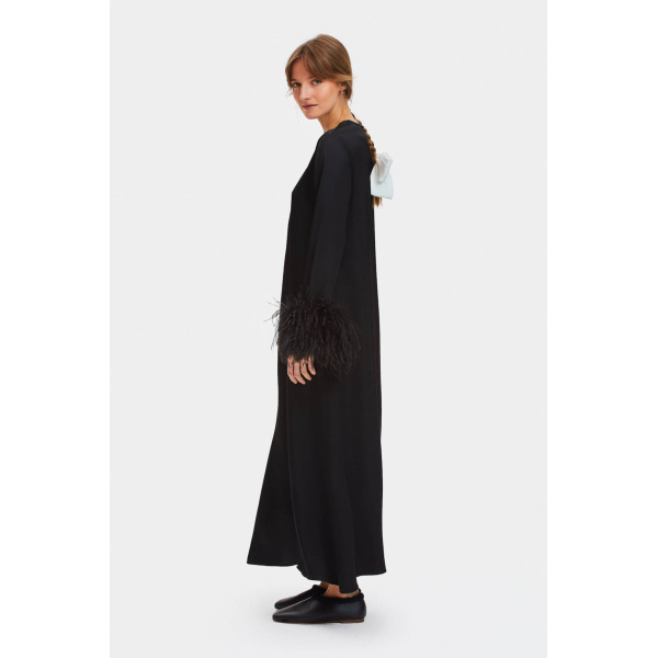 The Sleeper Suzi Maxi Dress with Detachable Feathers in Black