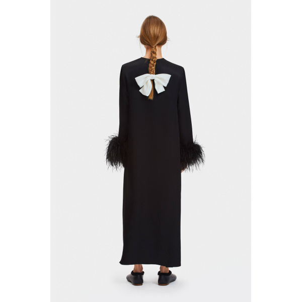 The Sleeper Suzi Maxi Dress with Detachable Feathers in Black