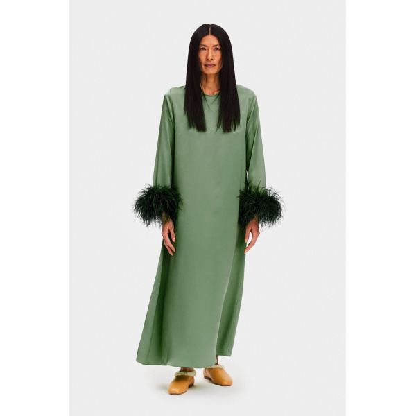 The Sleeper Suzi Maxi Dress with Detachable Feathers in Green