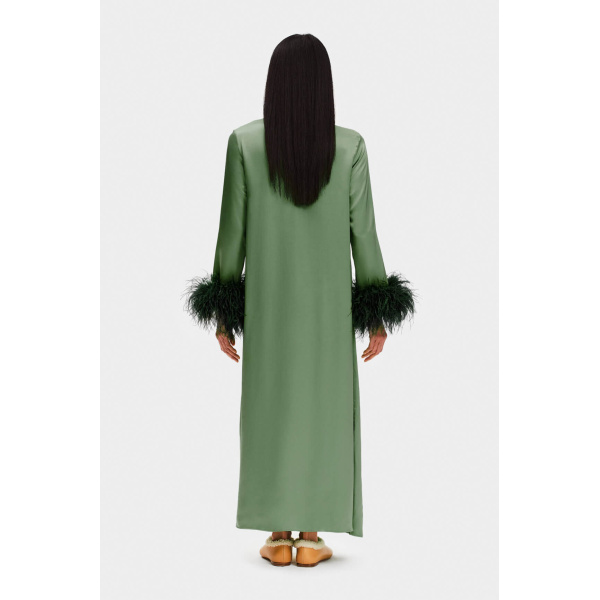 The Sleeper Suzi Maxi Dress with Detachable Feathers in Green