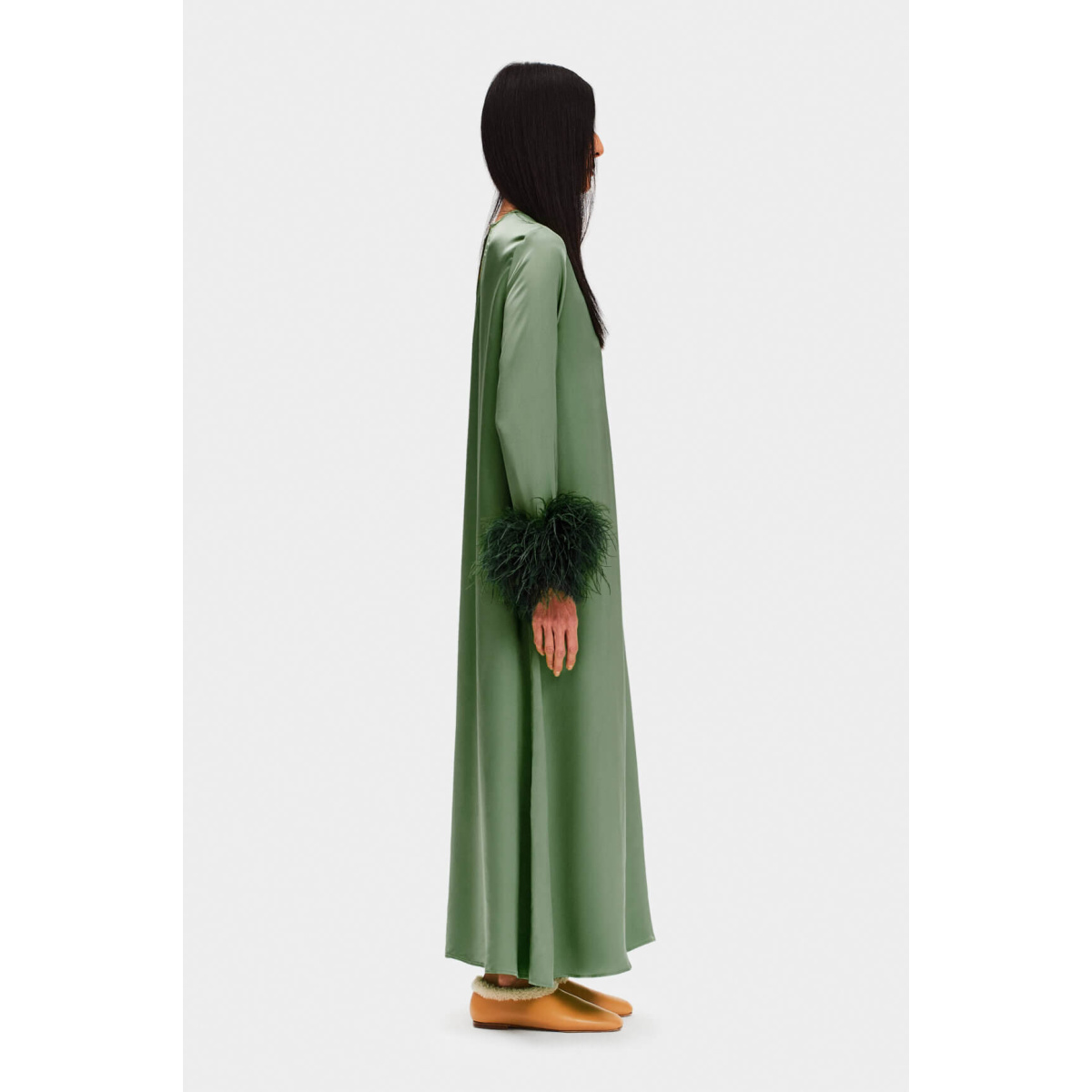 The Sleeper Suzi Maxi Dress with Detachable Feathers in Green