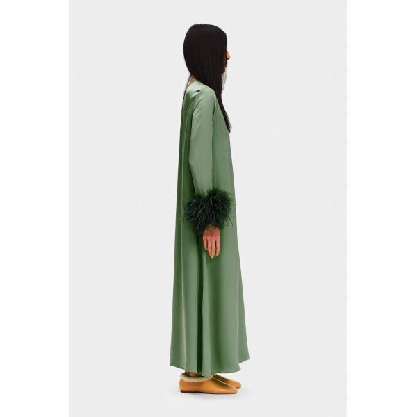 The Sleeper Suzi Maxi Dress with Detachable Feathers in Green