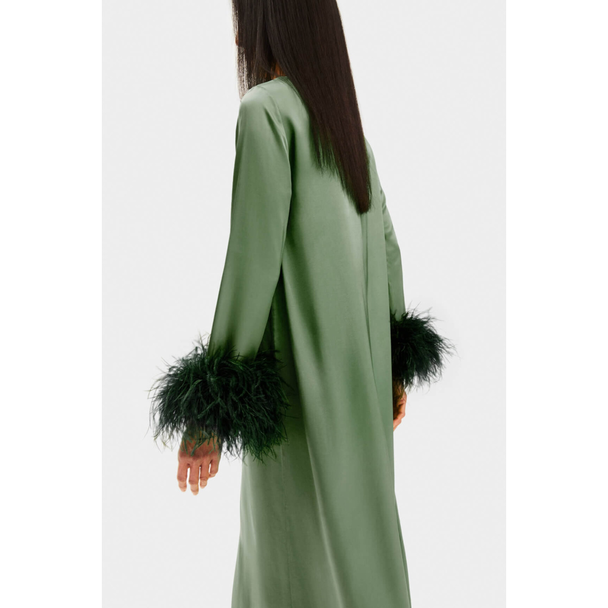 The Sleeper Suzi Maxi Dress with Detachable Feathers in Green