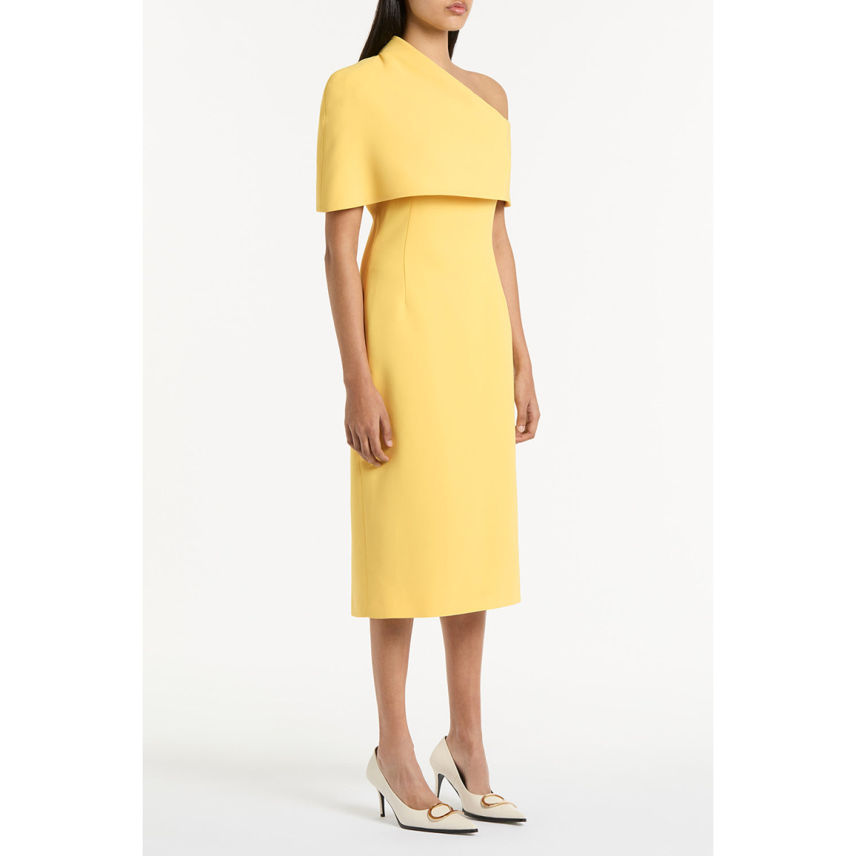 Maelle cape gown Butter crepe fitted waterfall midi dress (Copy) Clothing classic Coveti