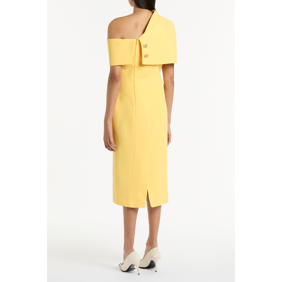 Maelle cape gown Butter crepe fitted waterfall midi dress (Copy) Clothing classic Coveti