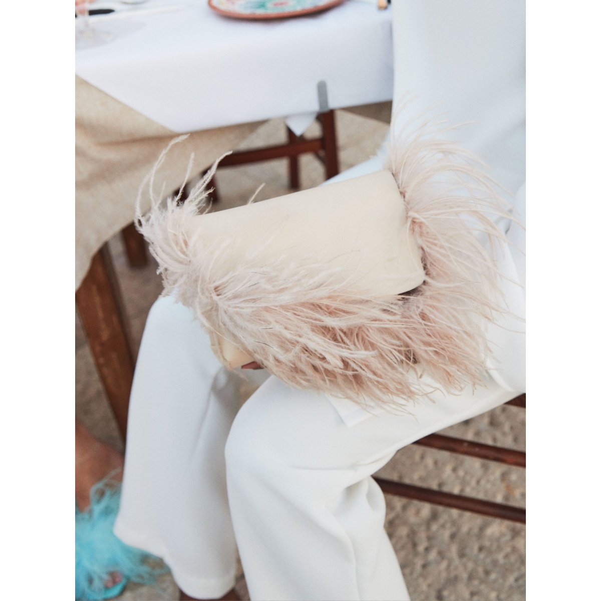 Scarlino Limestone Nappa Feathers Pouch Bag Scarlino Limestone Nappa Feathers Pouch Bag Bags ATP Atelier Coveti