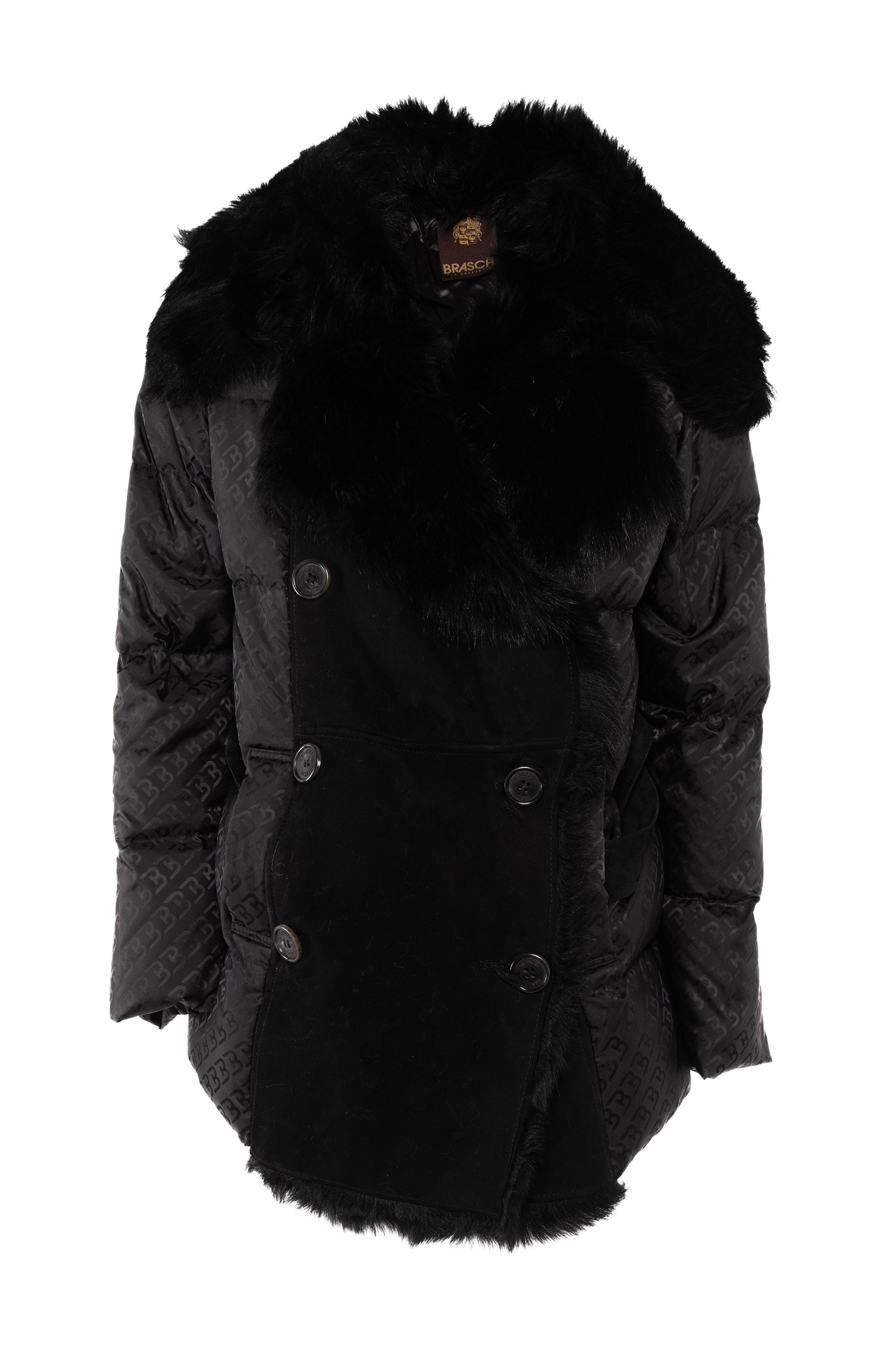 Logoed down jacket and black velar shearling