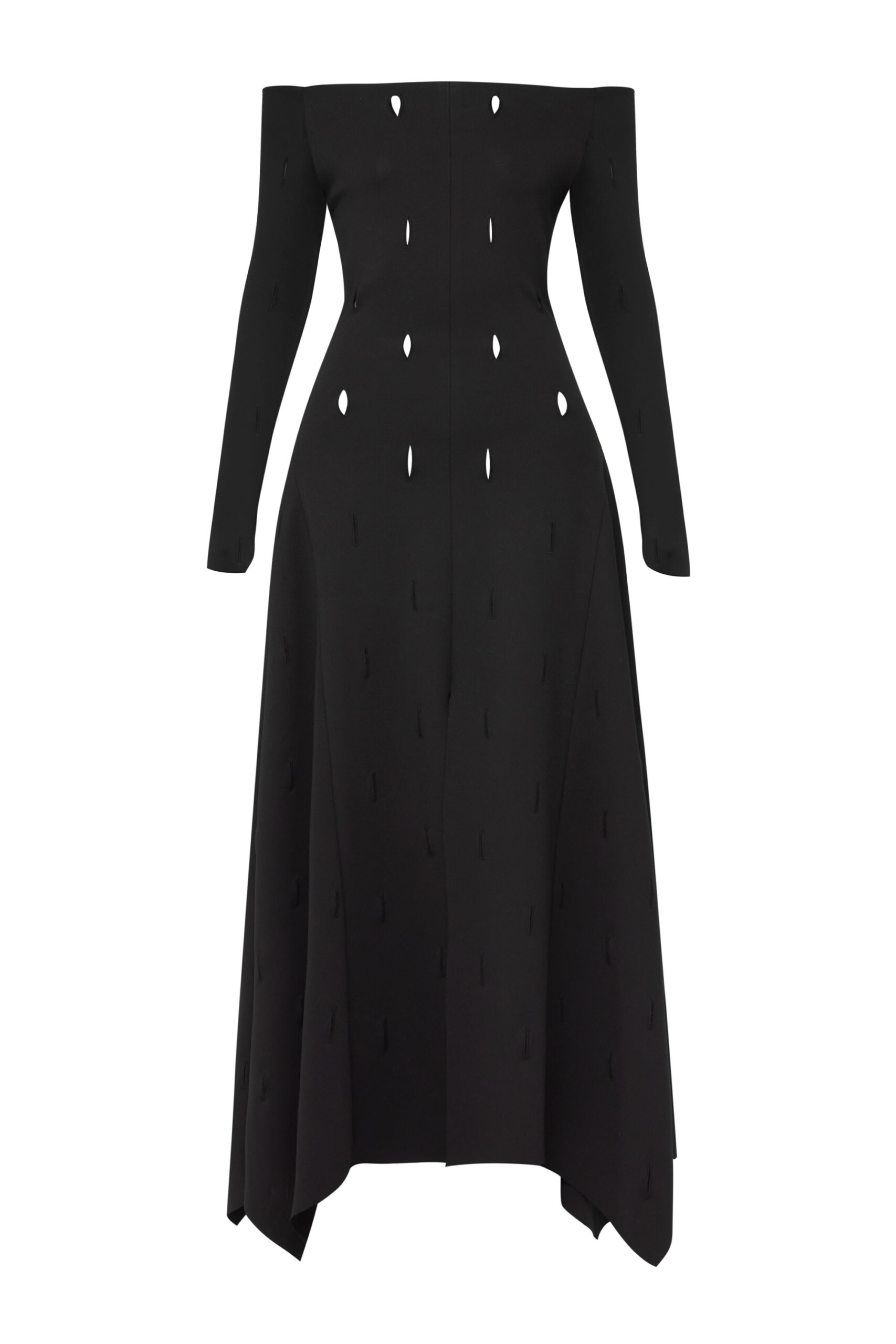 CHATS by C.Dam Collins Dress Off-shoulder long-sleeve dress with full-body buttonhole cutouts