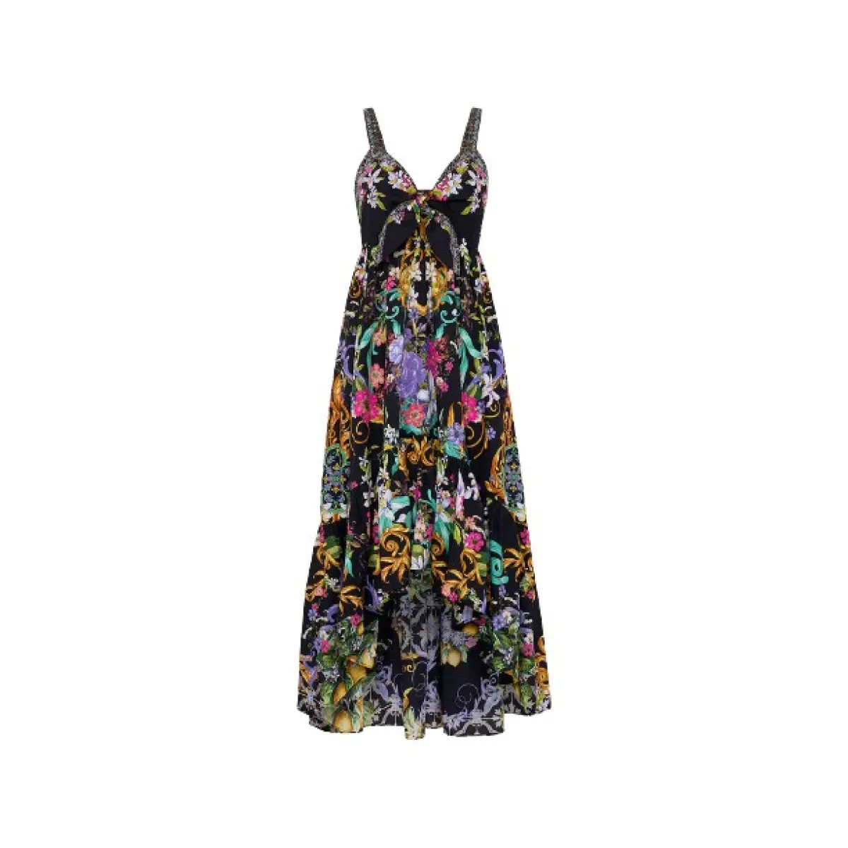 Camilla long dress with tie outlet front