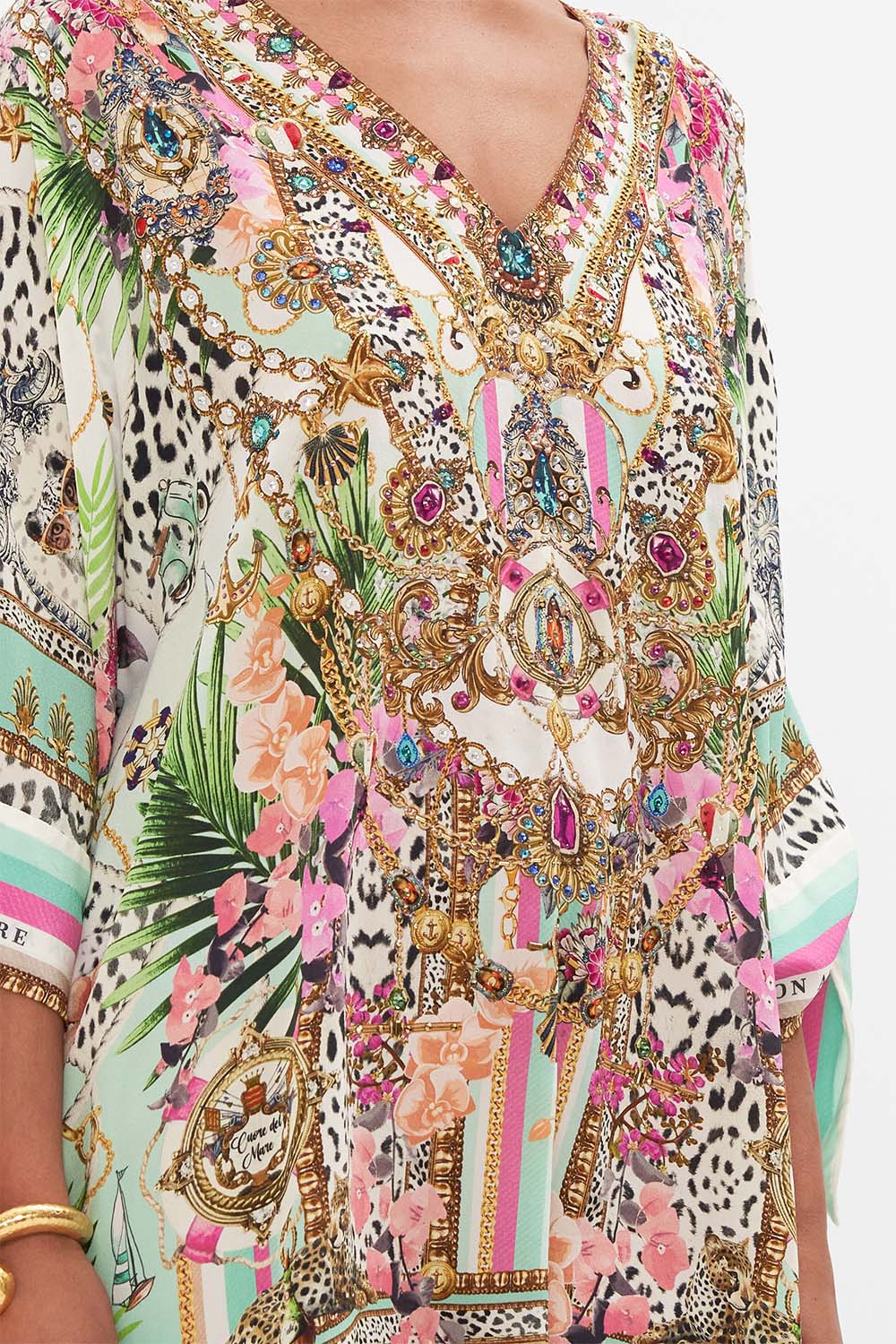 Tie Sleeve Short V Neck Kaftan Just Coasting - Camilla