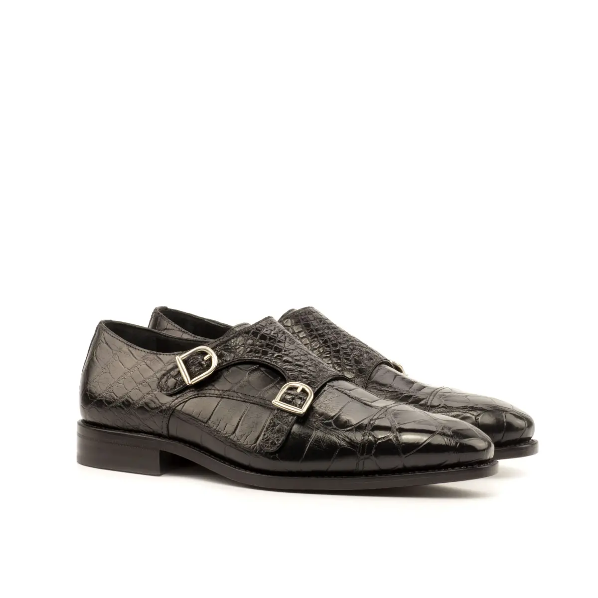 Black Double Monk Shoe