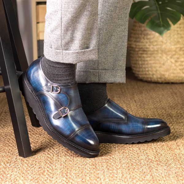 Blue Double Monk Shoe