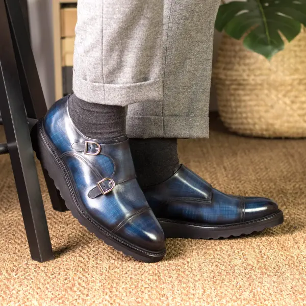 Blue Double Monk Shoe