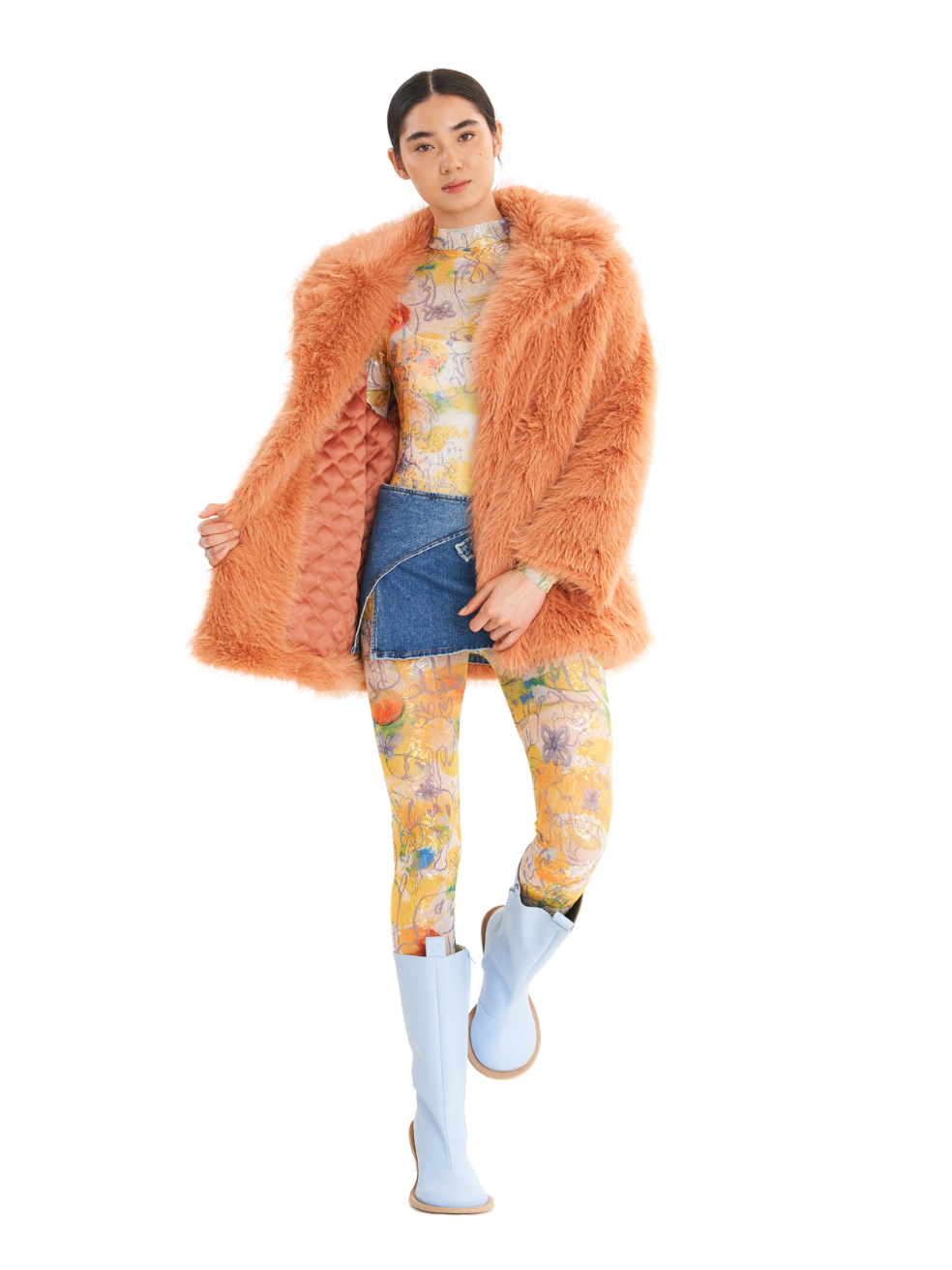 Freed Riley Faux Fur Hip Length Coat In Sand