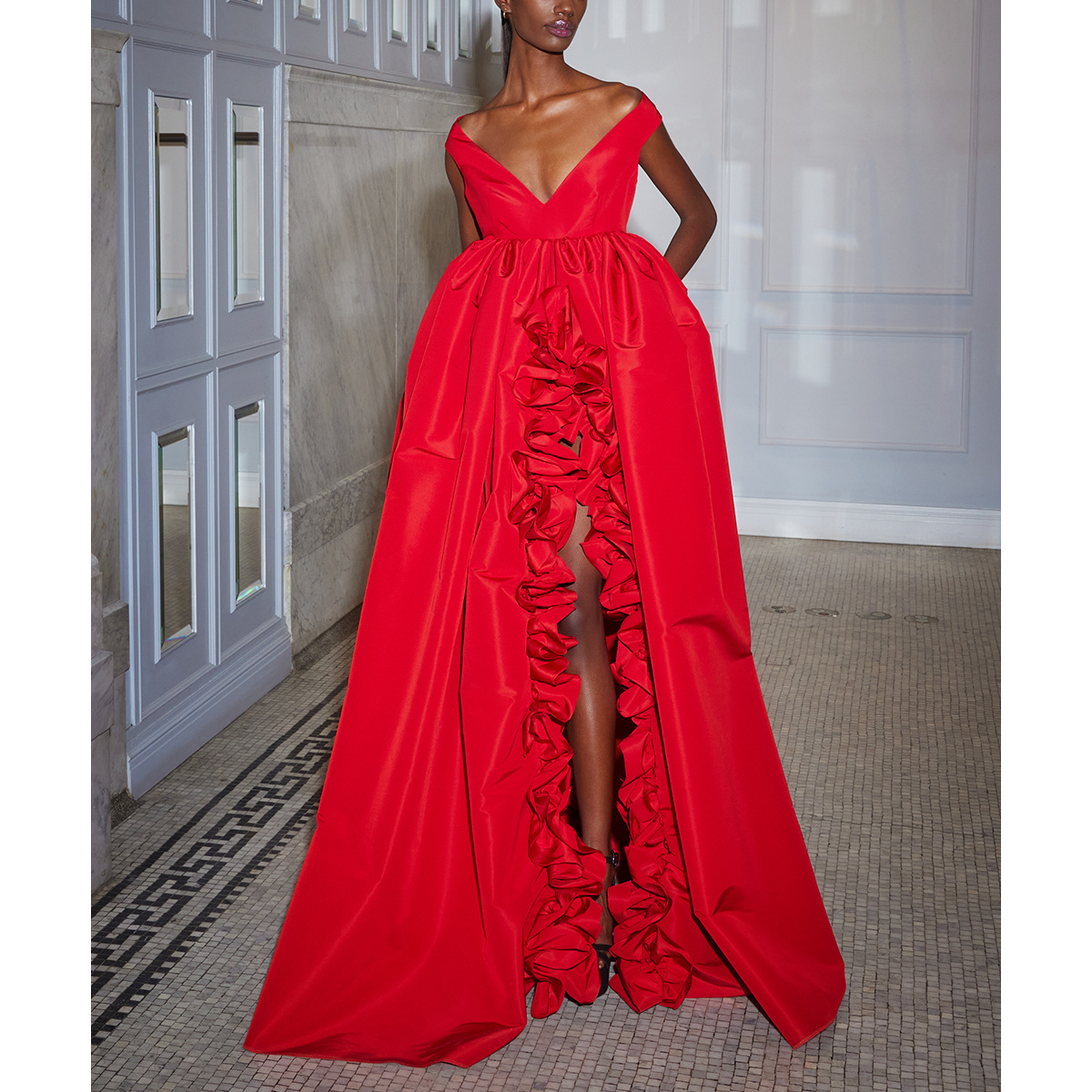 Greta Constantine Red Amirage Empire Gown