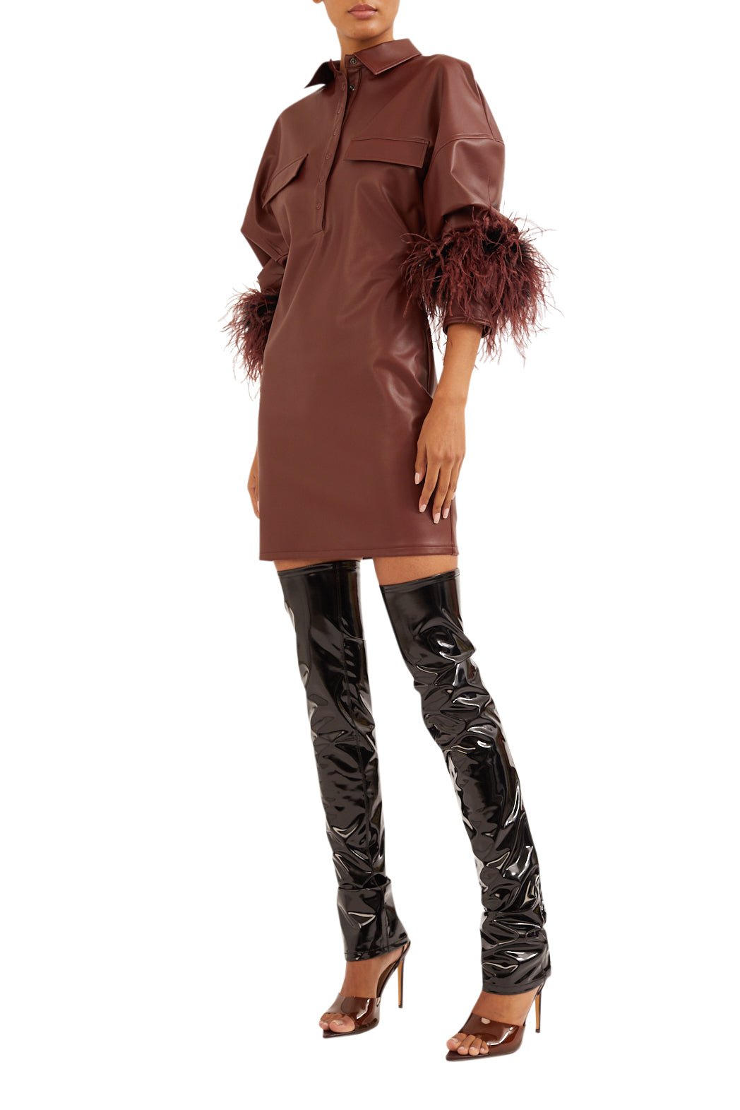 Faux Leather Buttoned Mini Dress