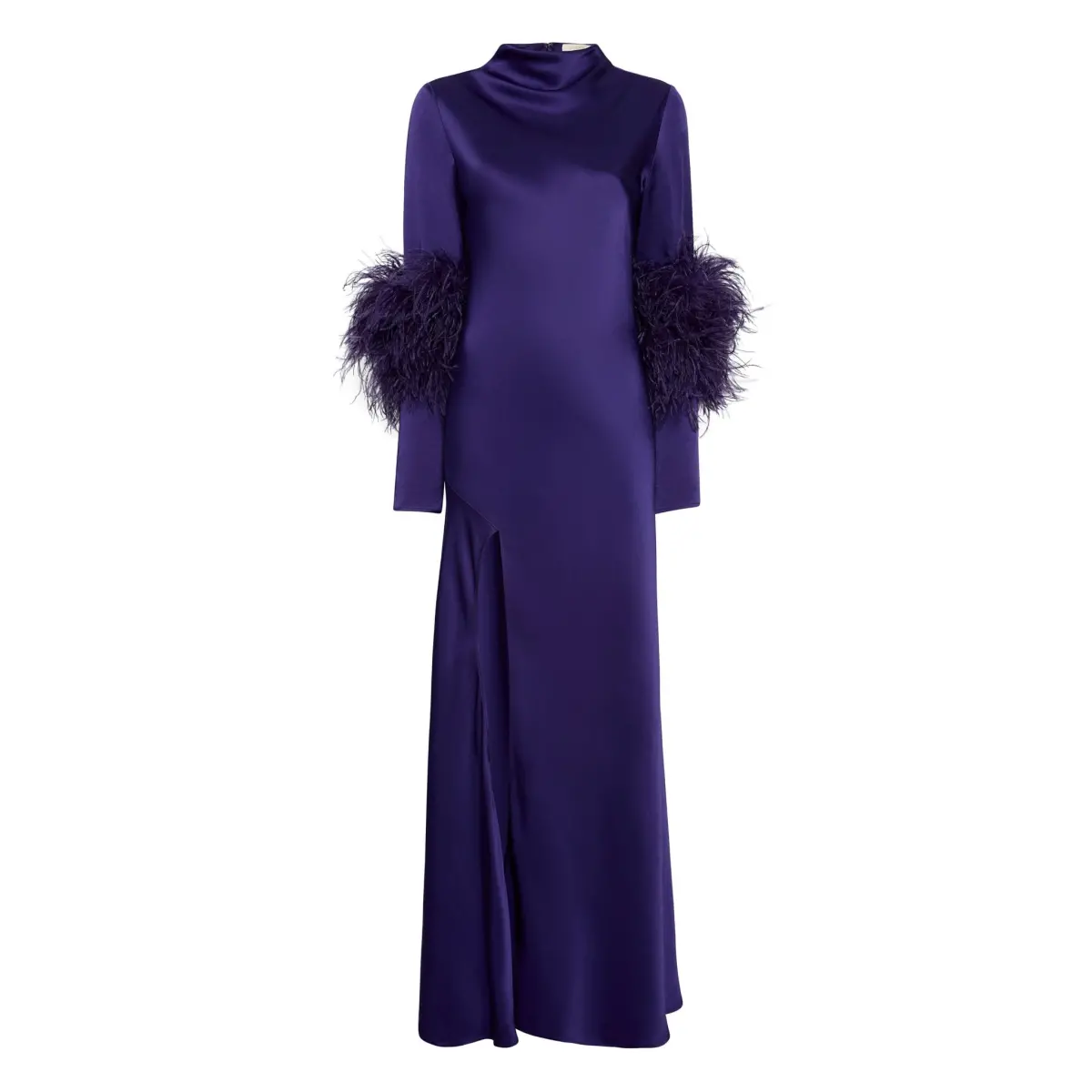 Lapointe Satin Bias Feather Dress With Slit