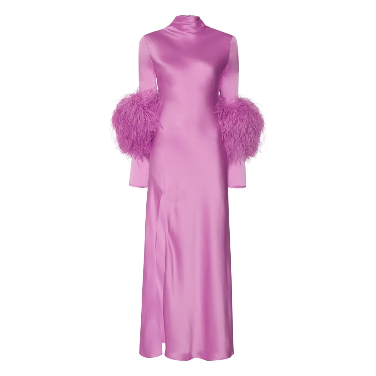 Lapointe Satin Bias Feather Dress With Slit