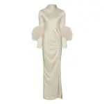 Lapointe Satin Bias Feather Tab Dress With Slit