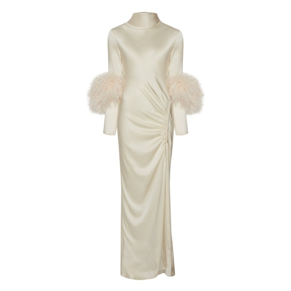 Lapointe Satin Bias Feather Tab Dress With Slit