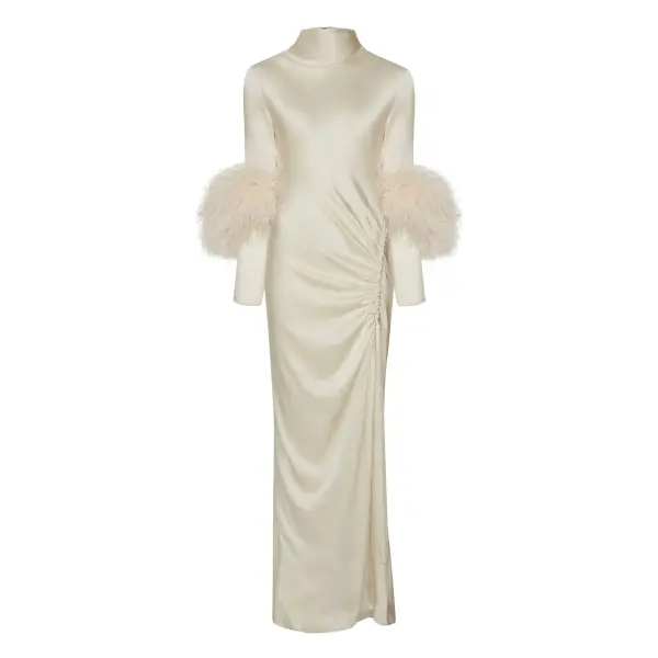 Lapointe Satin Bias Feather Tab Dress With Slit