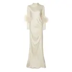 Lapointe-Satin-Bias-Feather-Tab-Gown-With-Slit Lapointe Satin Bias Feather Tab Gown With Slit