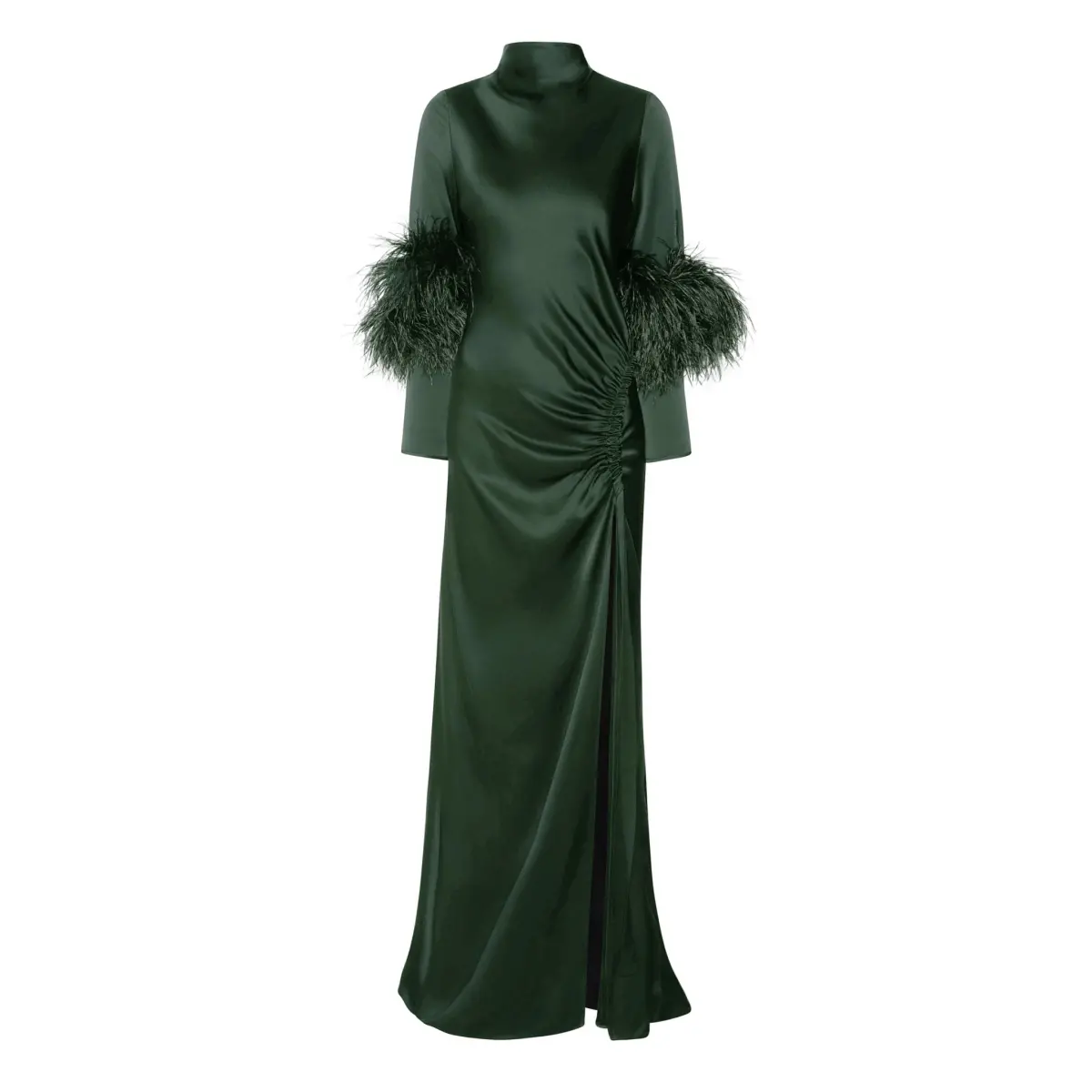 Lapointe Satin Bias Feather Tab Gown With Slit