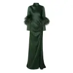 Lapointe-Satin-Bias-Feather-Tab-Gown-With-Slit Lapointe Satin Bias Feather Tab Gown With Slit
