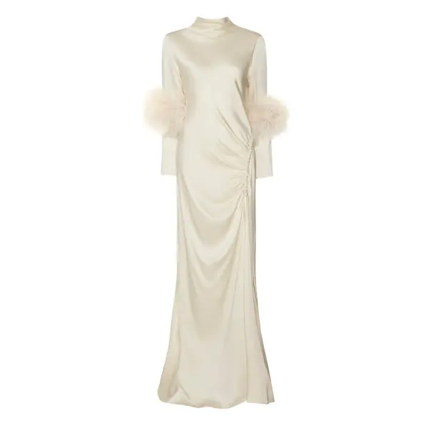 Lapointe Satin Bias Feather Tab Gown With Slit