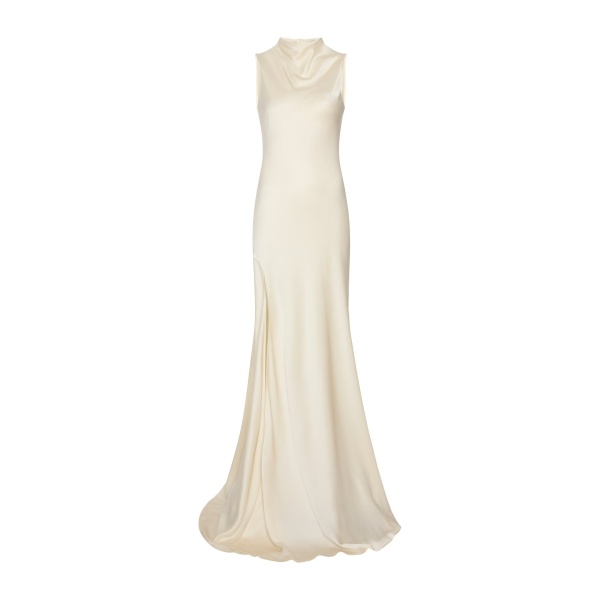 Lapointe Satin Drape Neck Sleeveless Gown