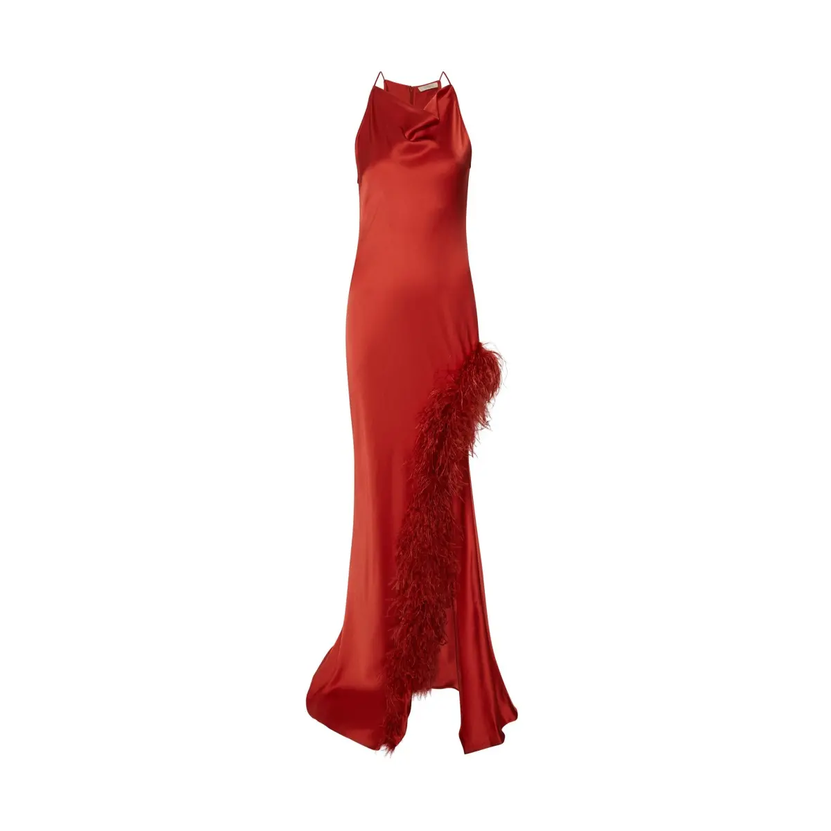 Lapointe Satin Halter Gown With Feathers