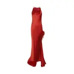 Lapointe-Satin-Halter-Gown-With-Feathers Lapointe Satin Halter Gown With Feathers