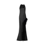 Lapointe-Satin-Halter-Gown-With-Feathers Lapointe Satin Halter Gown With Feathers