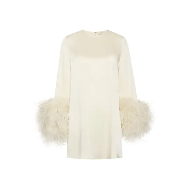 Lapointe Satin Shift Dress With Feathers