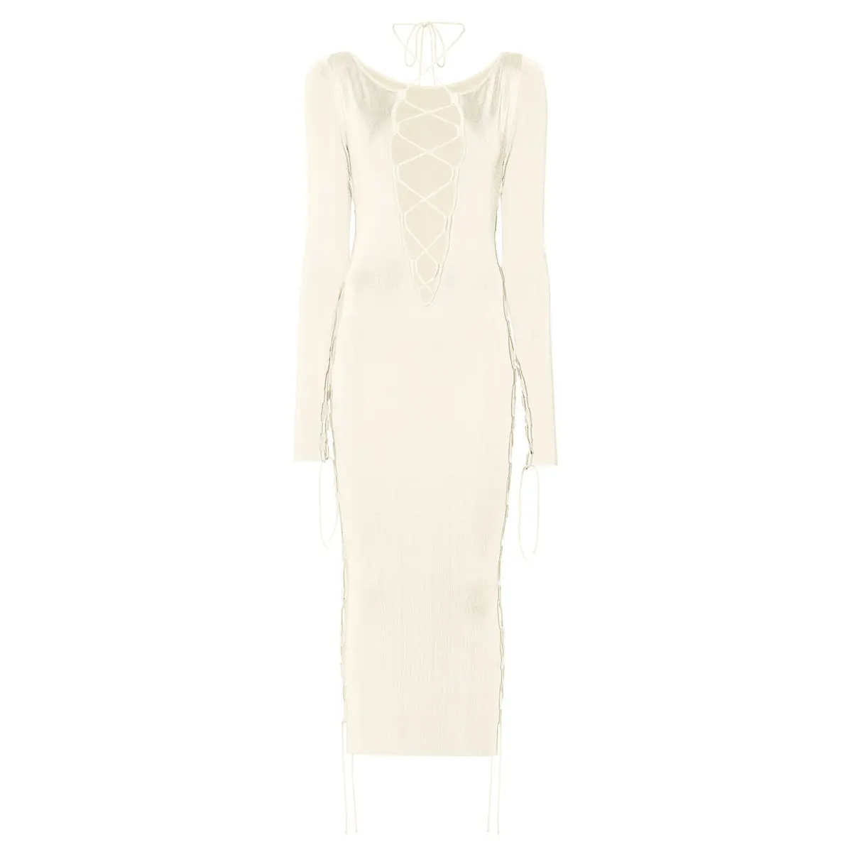 Lapointe Shiny Viscose Longsleeve Lace Up Dress