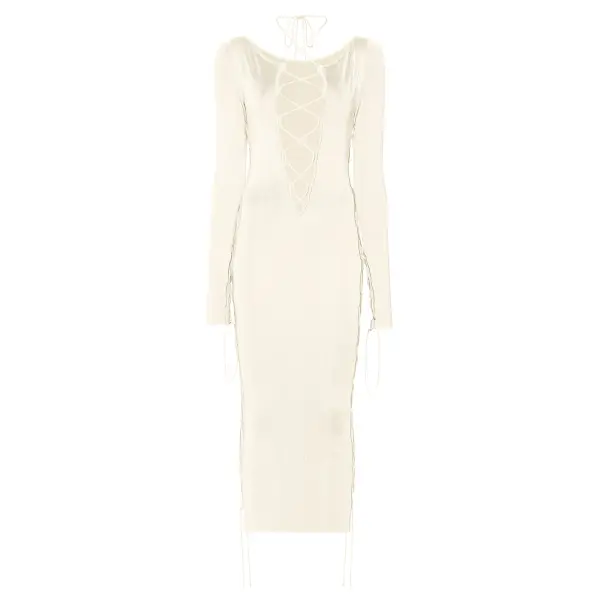 Lapointe Shiny Viscose Longsleeve Lace Up Dress