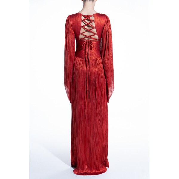 Maria Lucia Hohan Alana Flared Sleeves And A Plunging Red Maxi Dress