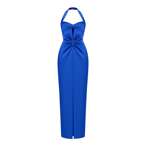 Rasario Satin Draped Off-The-Shoulders Long Midi Dress