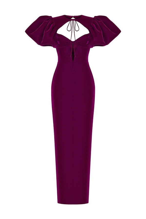 Rasario Satin Long Midi Dress With A Draped Skirt Designer Collection Coveti