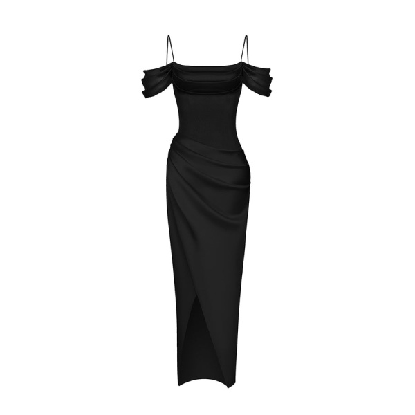 Rasario Velvet And Satin Corset Long Midi Dress