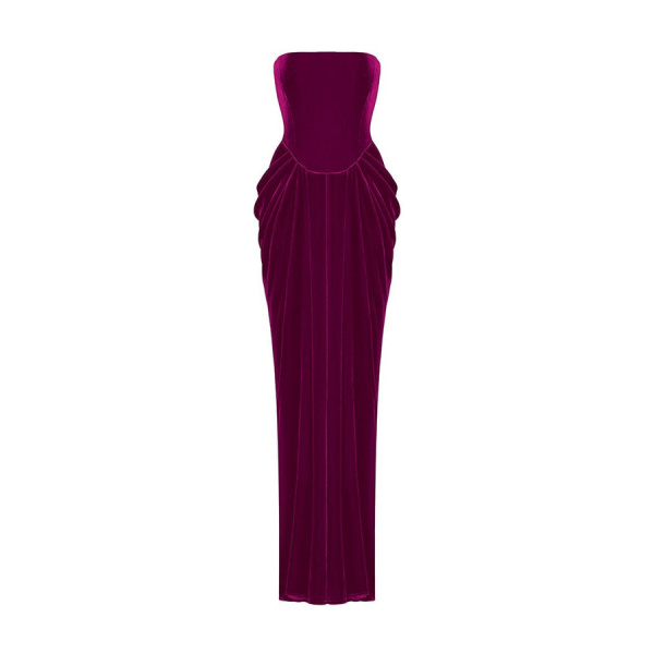 Rasario Velvet Maxi Dress With Bows And Cutouts