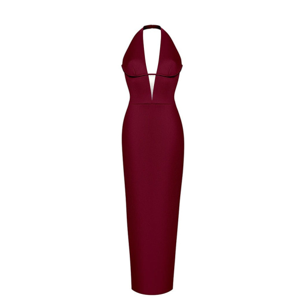 Rasario Velvet Maxi Feather-Trimmed Dress With A Side Slit