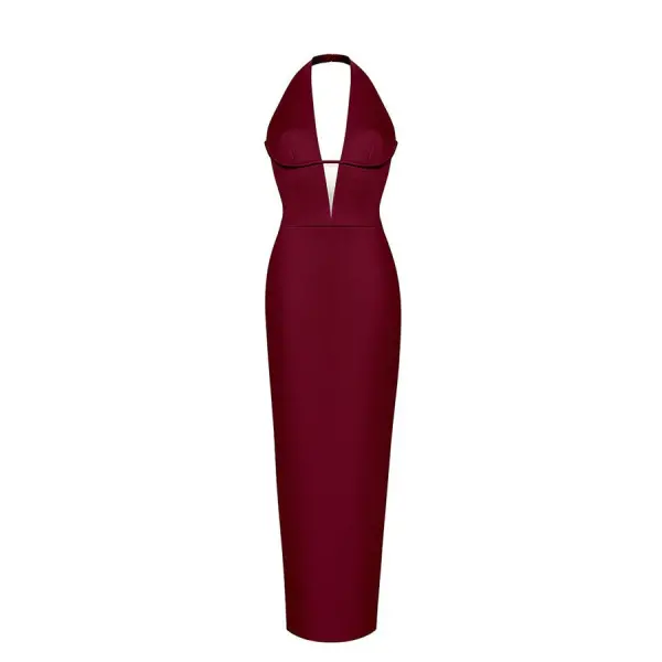 Rasario Velvet Maxi Feather-Trimmed Dress With A Side Slit