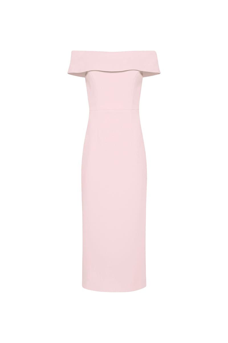 Off the shoulder hotsell pink midi dress