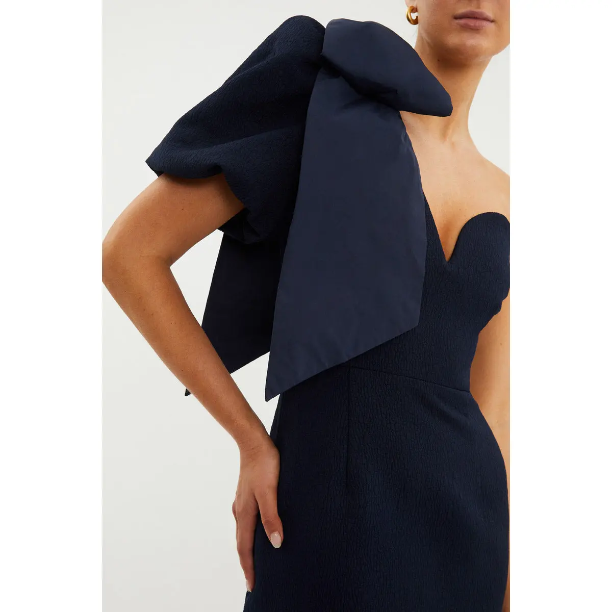 Rebecca Vallance Bon Ami One Shoulder Puff Sleeve Midi Dress