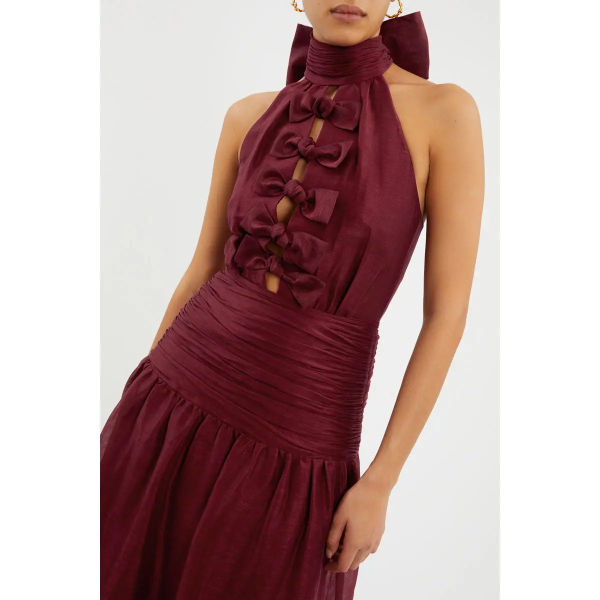 Rebecca Vallance Bordeaux Bow Midi Dress