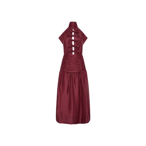 Rebecca Vallance Bordeaux Bow Midi Dress