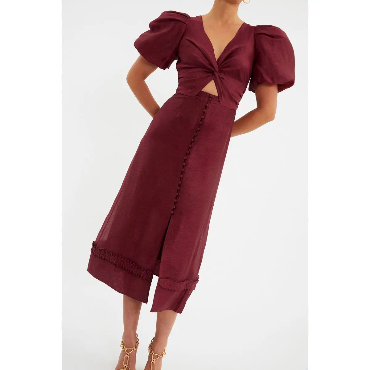 Rebecca Vallance Bordeaux Button Midi Dress
