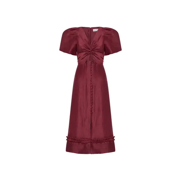 Rebecca Vallance Bordeaux Button Midi Dress